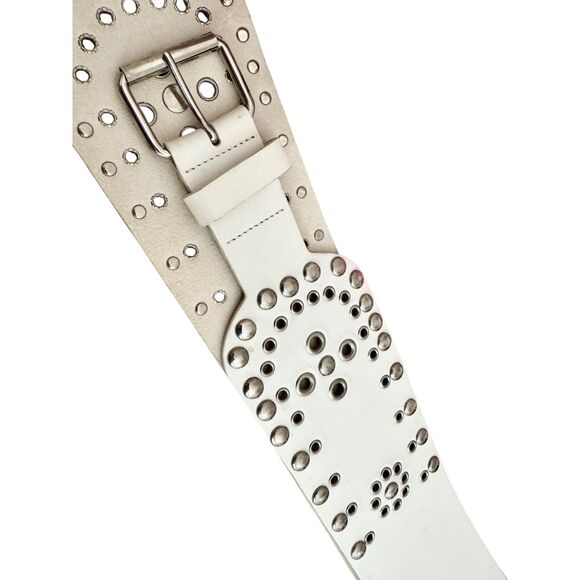 Versus Versace White Studded Leather Waist Belt 1990s Archive Made in Italy - Picture 5 of 8
